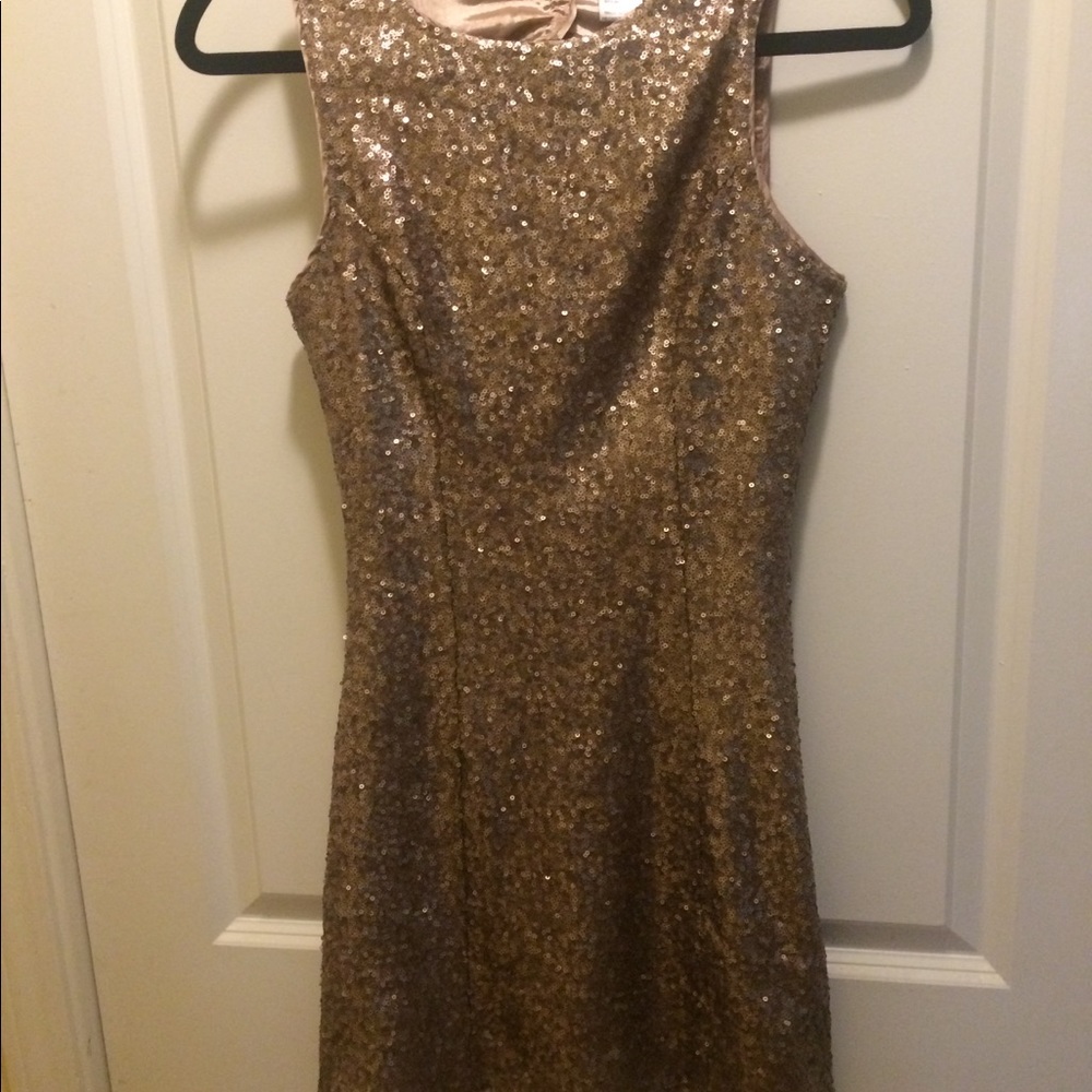 Esley Small Gold Sequin Open Back Tank Short Dress